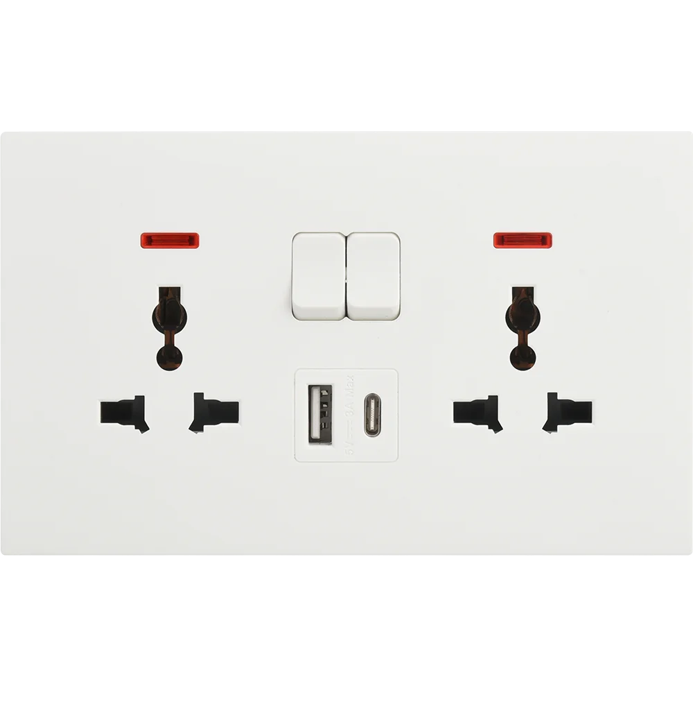VIRAGO Multy Twin 1Pole Switched Socket Outlet with Indicator with Type-A + Type-C USB Charger Outlet White
