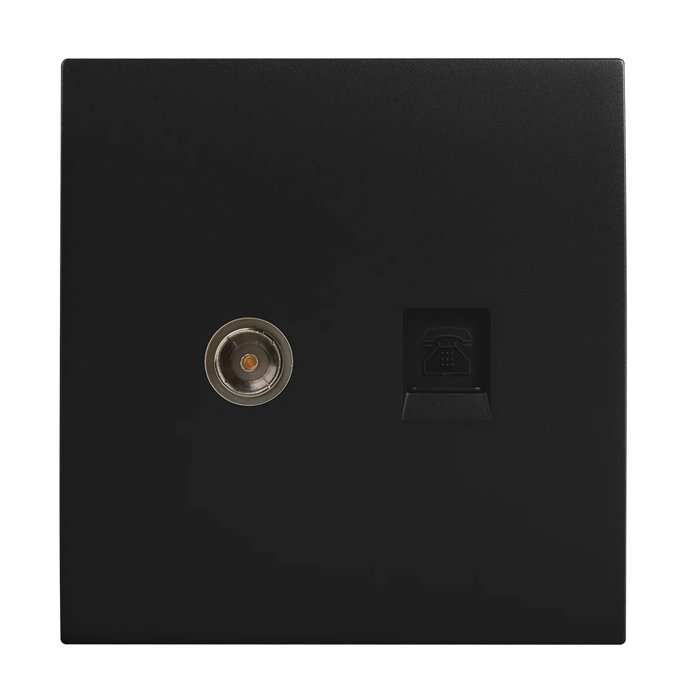 VIRAGO 1Gang TV (75 Ohm) + Telephone Outlet Black