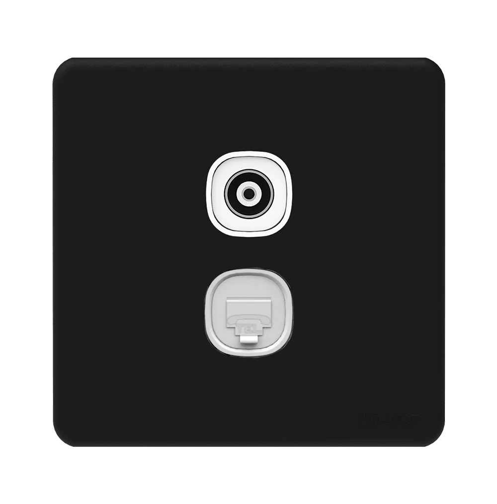 ENIGMA 2Gang 4Wire Telephone Outlet + TV Co-Axial Outlet (75Ohm) Pearl Black (British Standard)