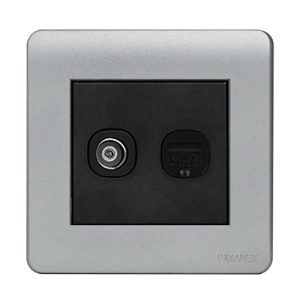 SCINTILLA 2Gang TV Co-Axial (75Ohm) + Telephone Outlet B/Matte with S/Matte Surround