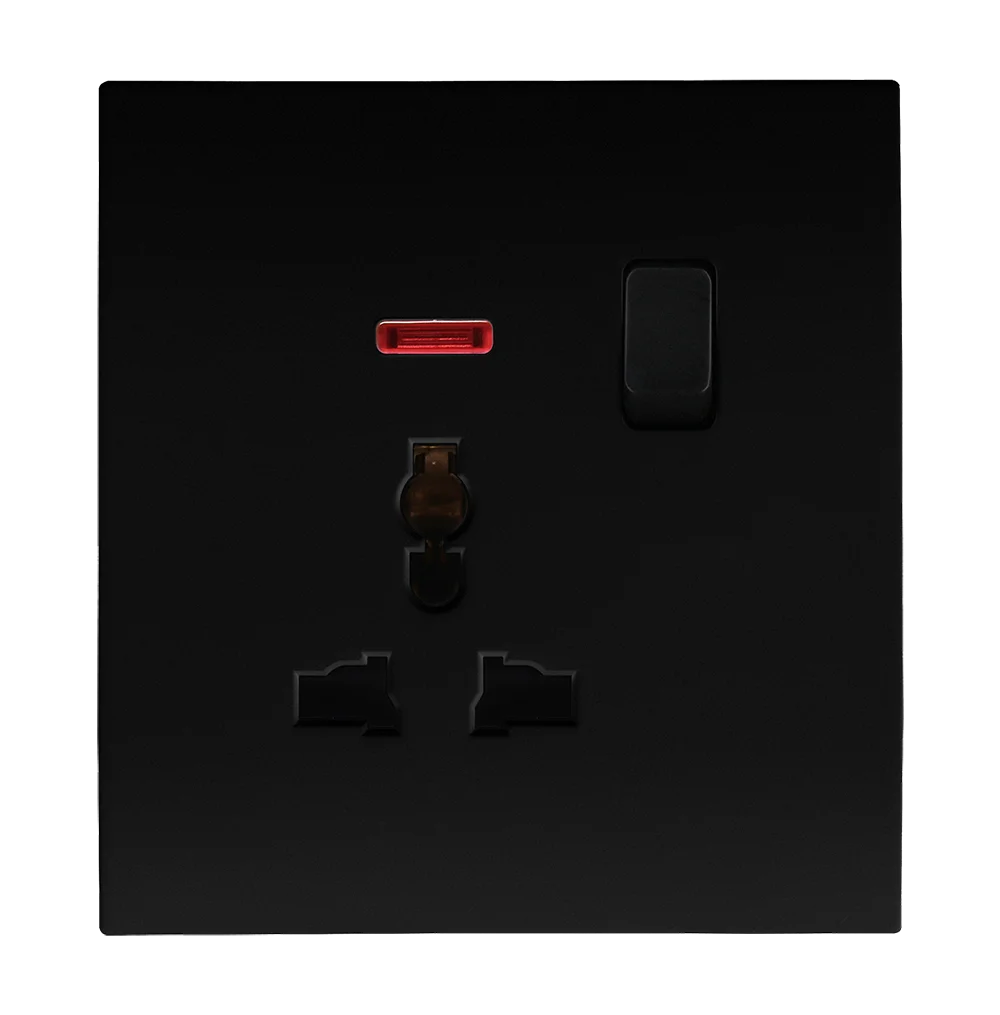 VIRAGO Multy Single 1Pole Switched Socket Outlet with Indicator Black