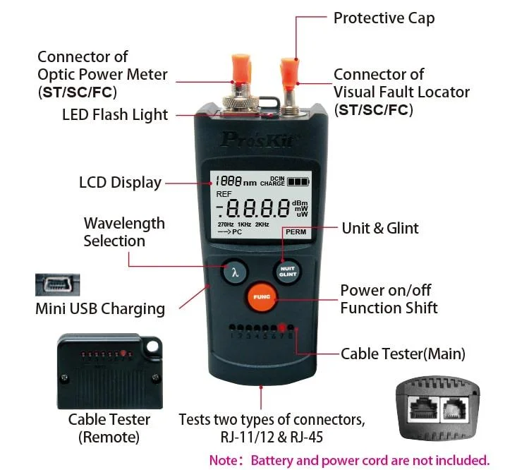 Test tool for optical power measurement as well as fiber optic visual fault location MT-7602 ( PROSKIT )
