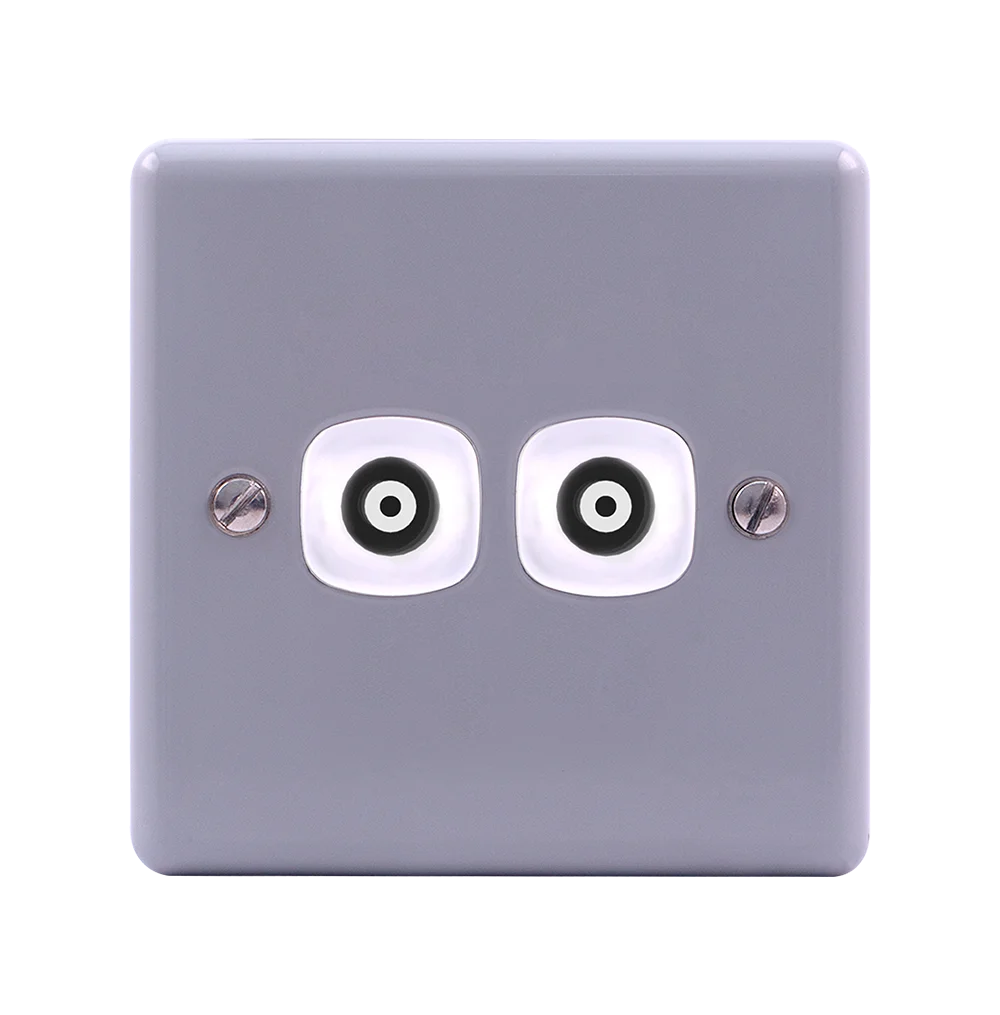 METAL CLAD 2Gang TV Co-Axial Outlet (75Ohm) with Mounting Box Grey