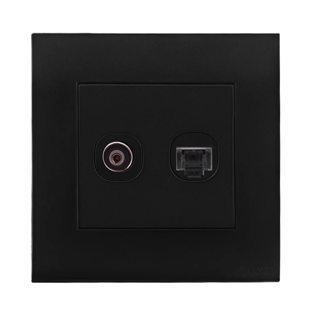 AKOYA 2Gang TV Co-Axial (75Ohm) + Data Outlet B/Matte with B/Matte Surround