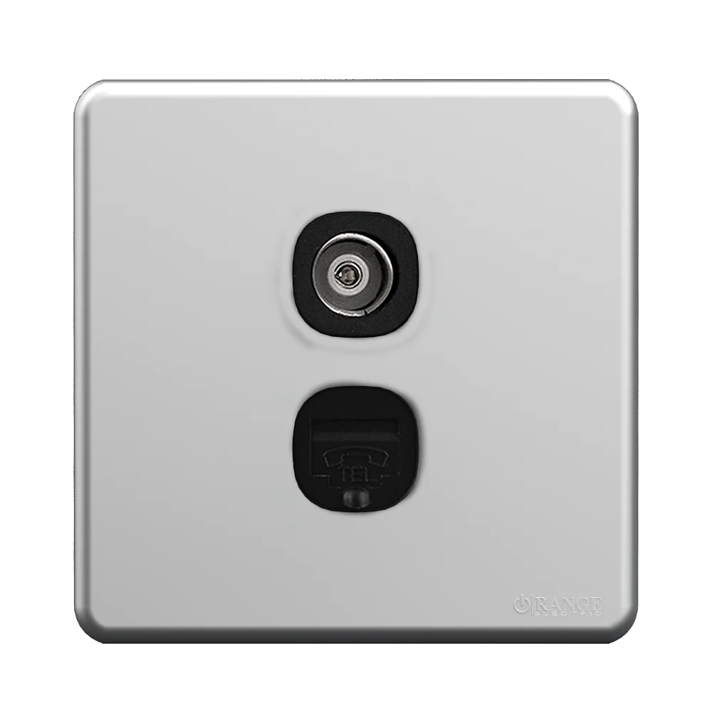 ENIGMA 2Gang 4Wire Telephone Outlet + TV Co-Axial Outlet (75Ohm) Stone Black (British Standard)