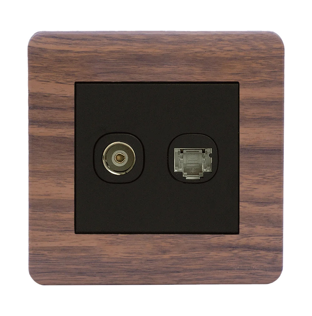 SCINTILLA 2Gang TV Co-Axial (75Ohm) + Data Outlet B/Matte with Kumbuk Surround