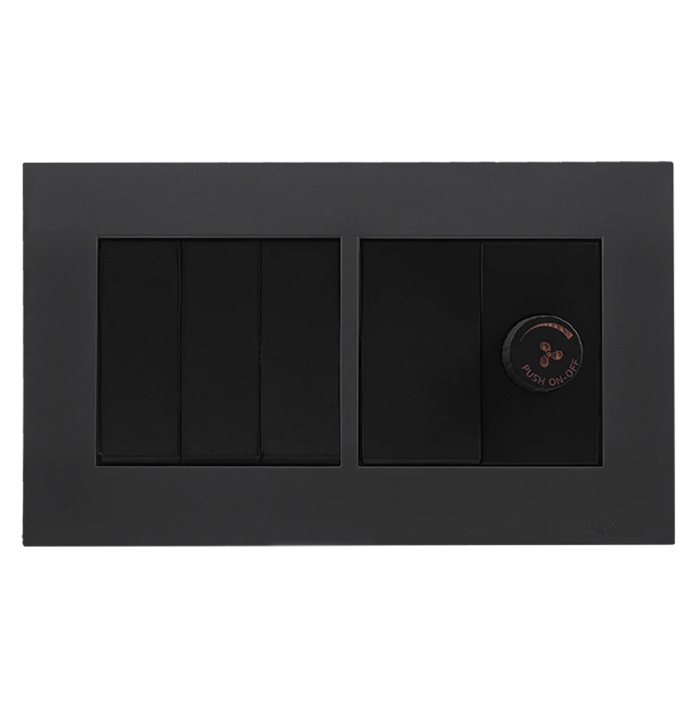AKOYA 16Amp. 4Gang + Fan Controller B/Matte with GM/Matte Surround