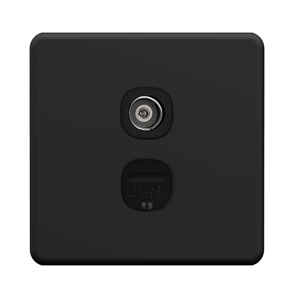 ENIGMA 2Gang 4Wire Telephone Outlet + TV Co-Axial Outlet (75Ohm) Gunmetal (British Standard)