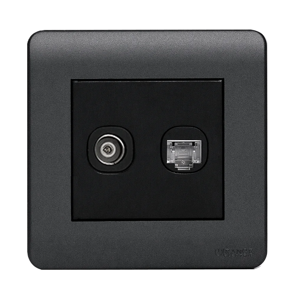 SCINTILLA 2Gang TV Co-Axial (75Ohm) + Data Outlet B/Matte with GM/Matte Surround