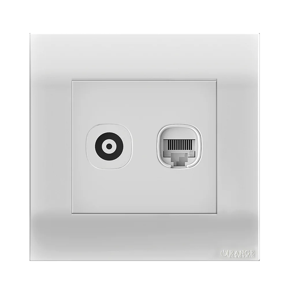 AKOYA 2Gang TV Co-Axial (75Ohm) + Data Outlet White with White Surround