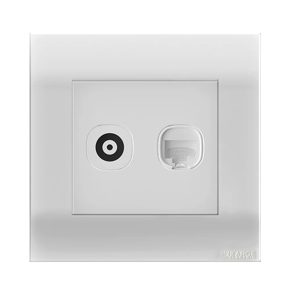 AKOYA 2Gang TV Co-Axial (75Ohm) + Telephone Outlet White with White Surround
