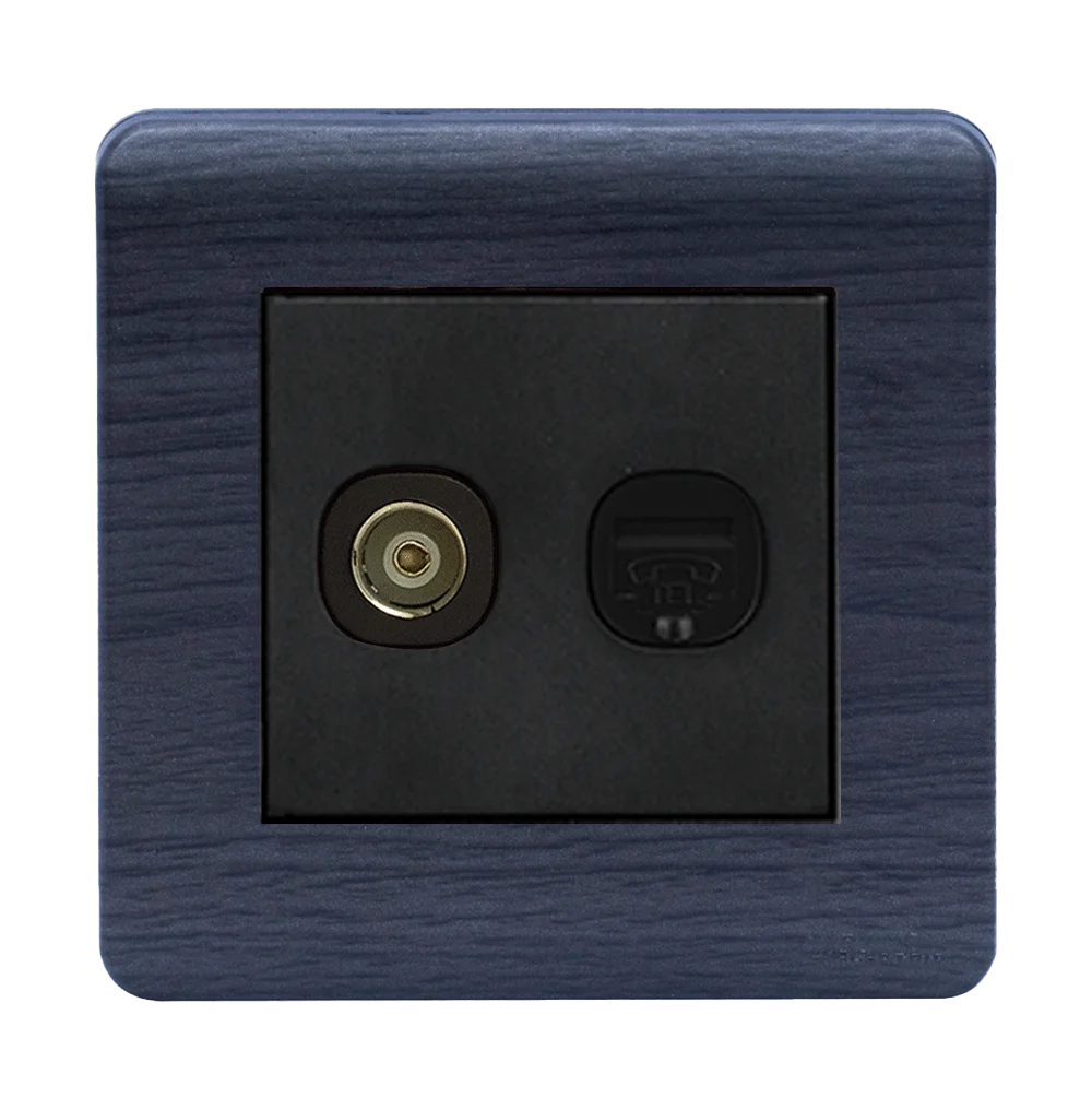 SCINTILLA 2Gang TV Co-Axial (75Ohm) + Telephone Outlet B/Matte with Kaluwara Surround