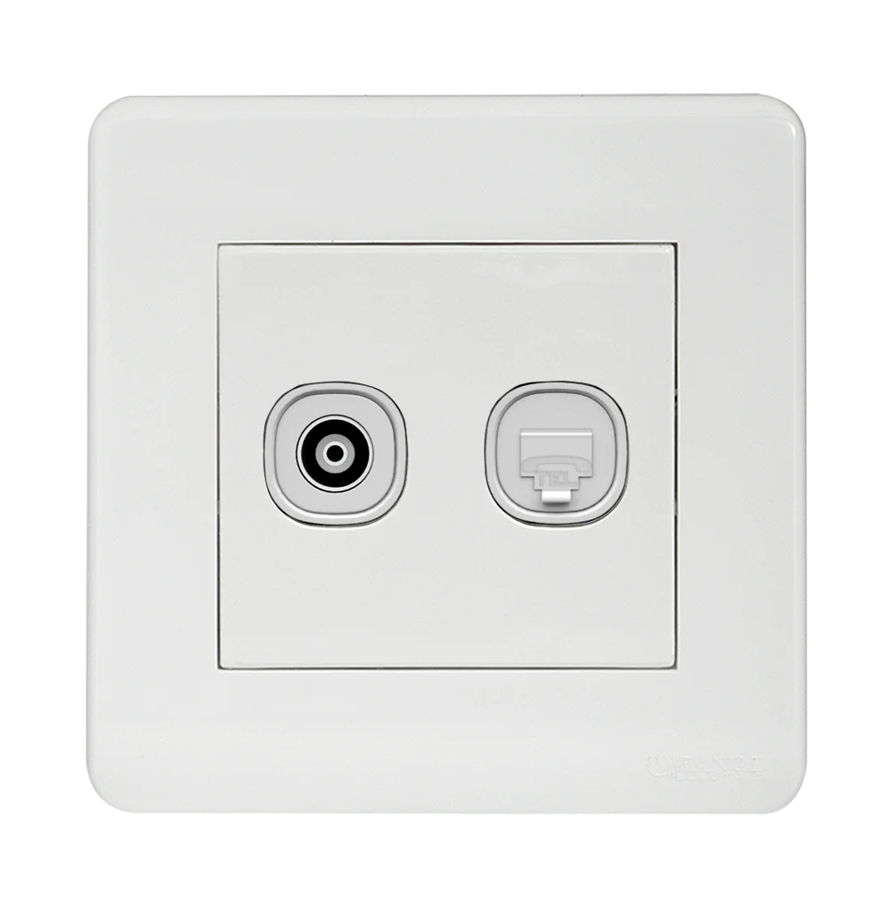 SCINTILLA 2Gang TV Co-Axial (75Ohm) + Telephone Outlet White with White Surround