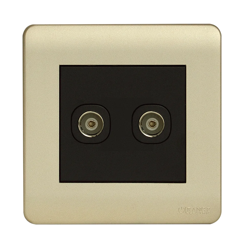 SCINTILLA 2Gang TV Co-Axial Outlet (75Ohm) B/Matte with Gld/Matte Surround