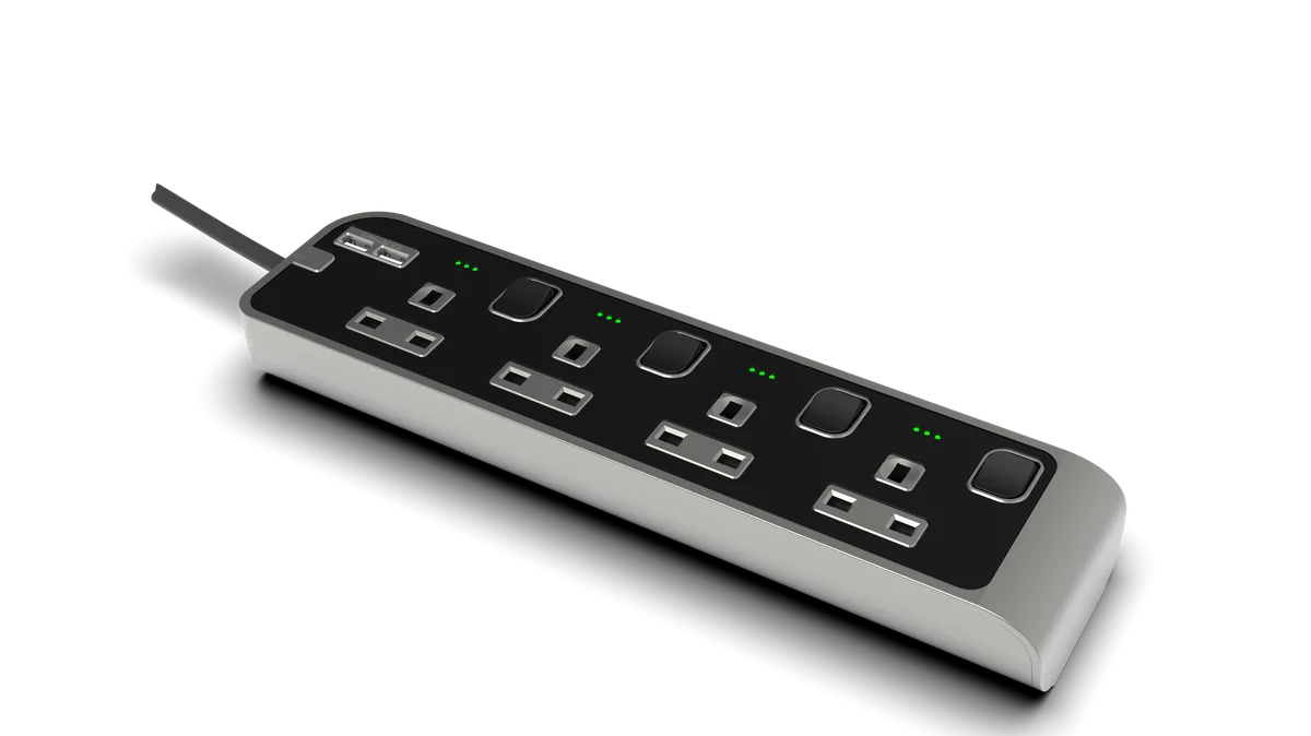 13Amp. 4 Outlet Power Strip with Indicator with 2x4.2USB-A Ports with 3Meter Cord Silver