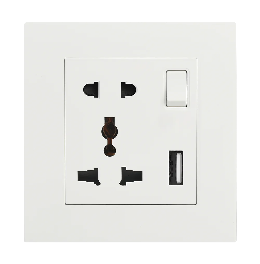 VIRAGO Multy + 2Pin Single 1Pole Switched Socket Outlet with Type-A USB Charger Outlet White