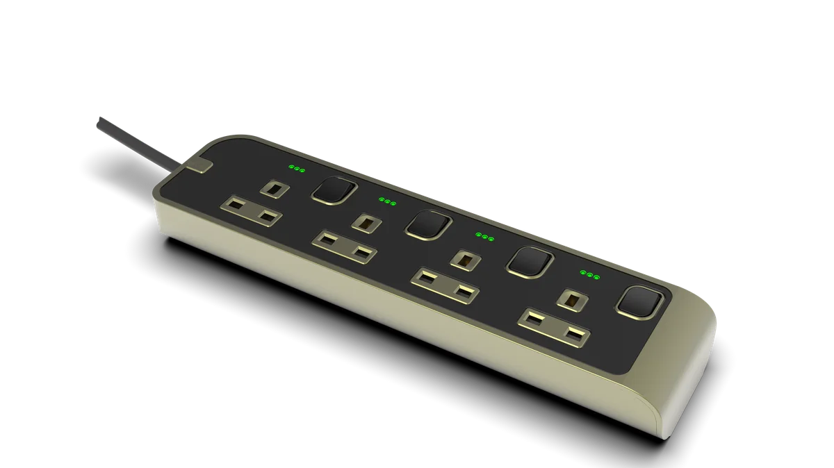 13Amp. 4 Outlet Power Strip with Indicator with 3Meter Cord Midnight Green