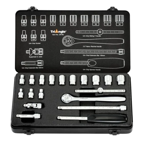 4-14mm x 1/4″ Drive x 19Pcs Box Socket Set – 28190 ( TRIANGLE / UNI-GRIP )