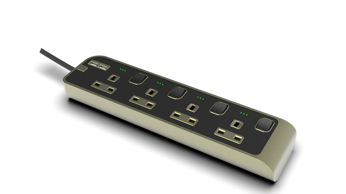 13Amp. 4 Outlet Power Strip with Indicator with 2x4.2USB-A Ports with 10Meter Cord Midnight Green