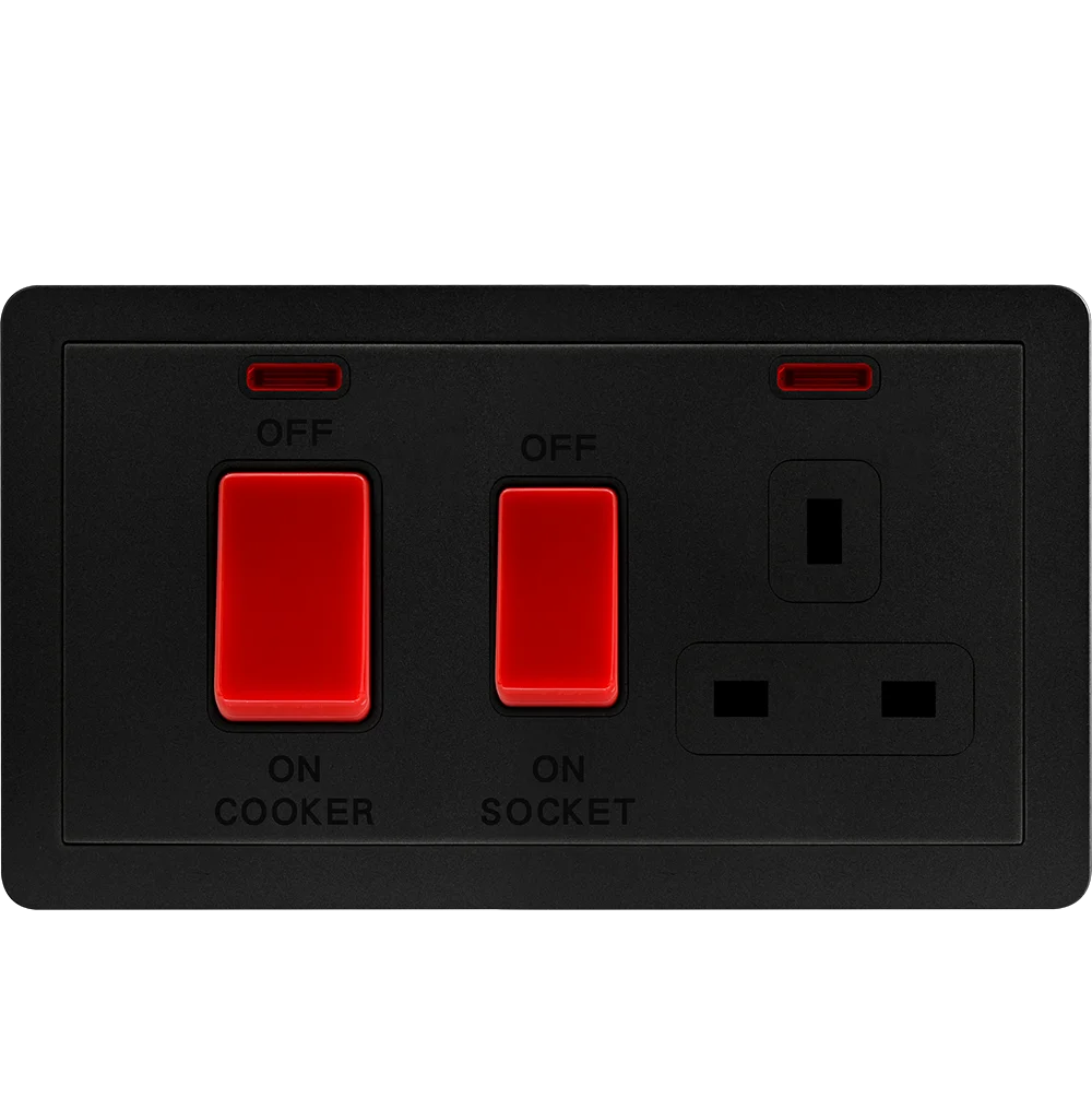 VIRAGO 45Amp. Cooker Controller with 13Amp. Switched Socket Outlet Black