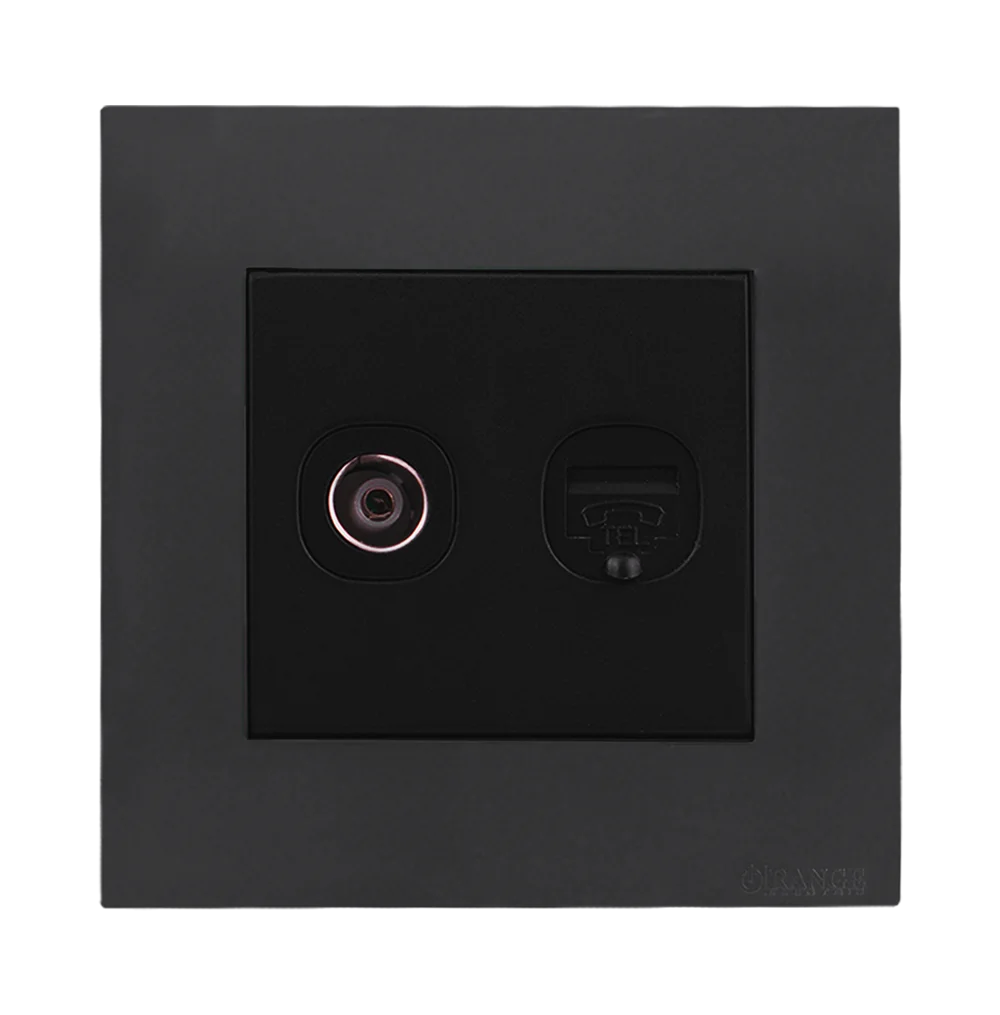 AKOYA 2Gang TV Co-Axial (75Ohm) + Telephone Outlet B/Matte with GM/Matte Surround
