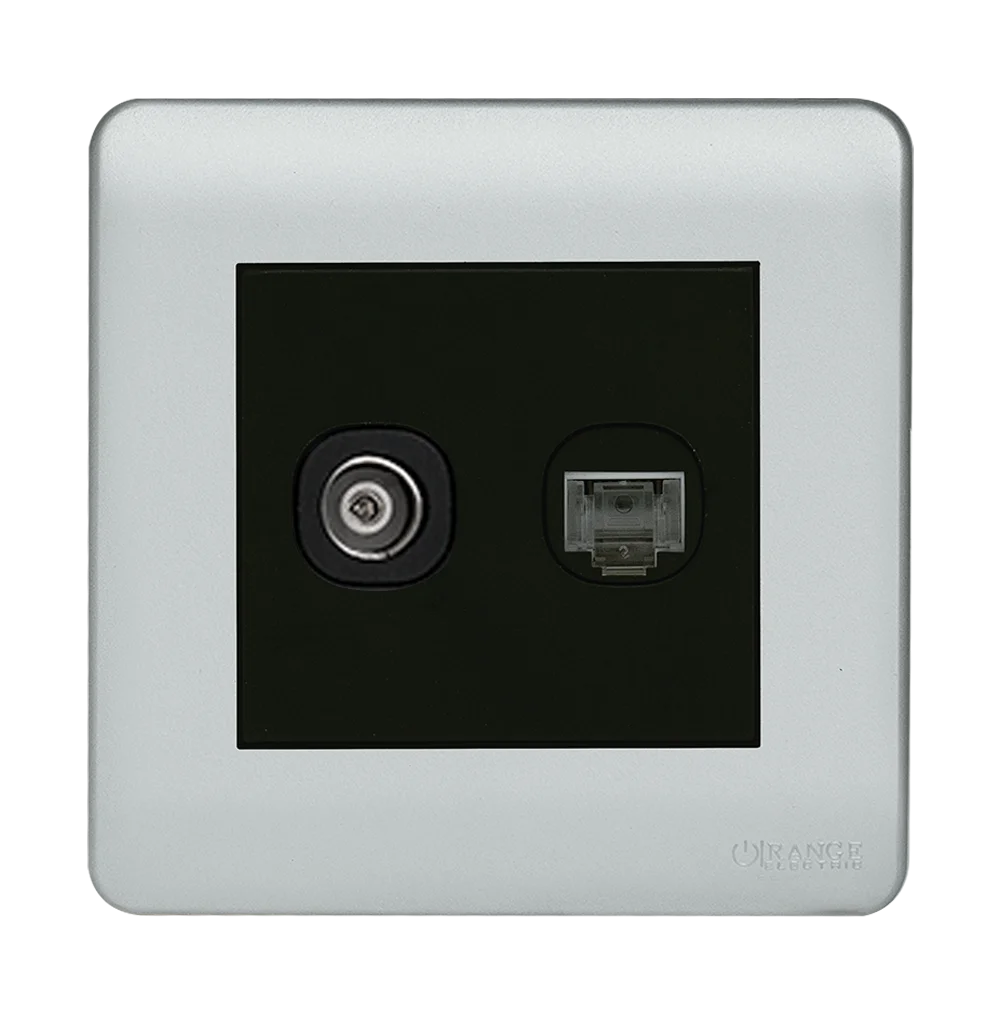 SCINTILLA 2Gang TV Co-Axial (75Ohm) + Data Outlet B/Matte with S/Matte Surround
