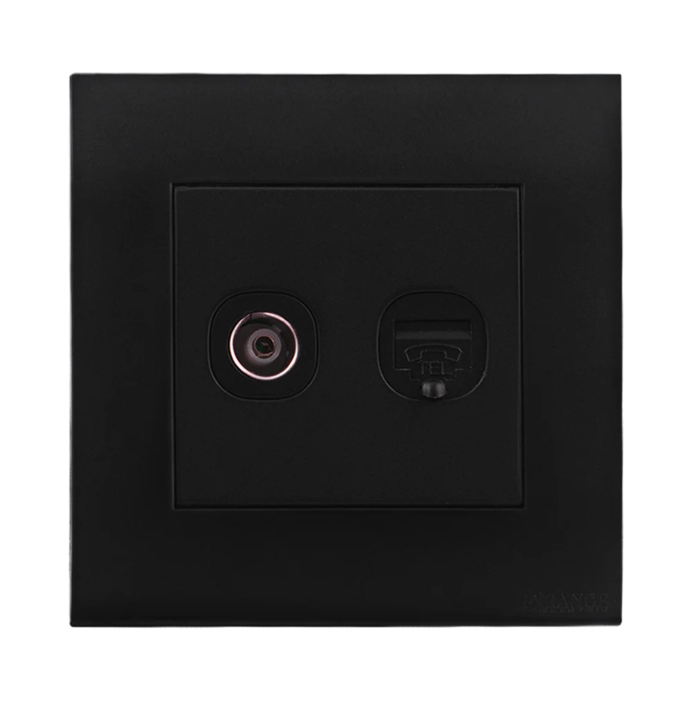 AKOYA 2Gang TV Co-Axial (75Ohm) + Telephone Outlet B/Matte with B/Matte Surround