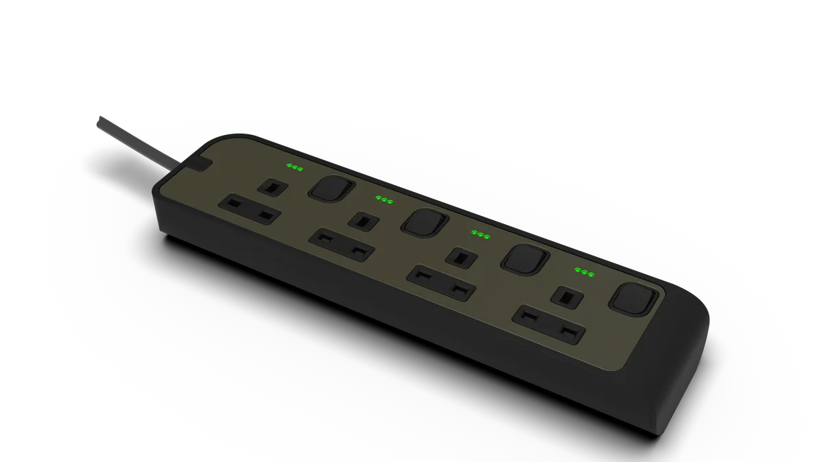 13Amp. 4 Outlet Power Strip with Indicator with 5Meter Cord Black Matte